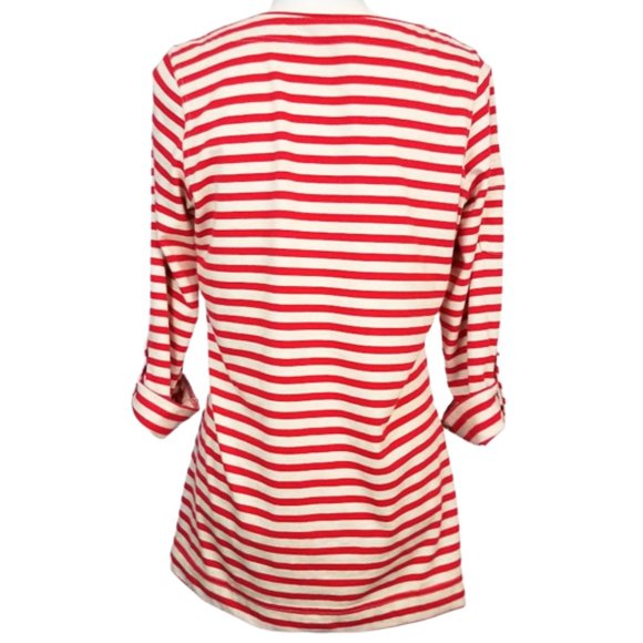 CORAL BAY Coral Red Striped Lace-Up Coastal Blouse - Women's S - Picture 3 of 5